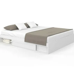 IDMarket Cadre de lit 180 x 200 cm avec rangements et sommier blanc* Chambre Complète Adulte|Lits Avec Sommier
