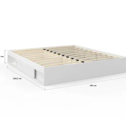 IDMarket Cadre de lit 180 x 200 cm avec rangements et sommier blanc* Chambre Complète Adulte|Lits Avec Sommier