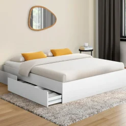 IDMarket Cadre de lit double 140x190 blanc avec 4 tiroirs et sommier* Collection Contemporaine|Lits Avec Sommier