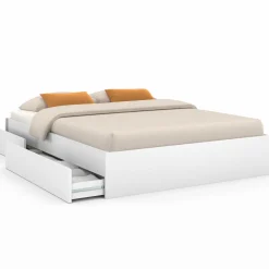 IDMarket Cadre de lit double 140x190 blanc avec 4 tiroirs et sommier* Collection Contemporaine|Lits Avec Sommier