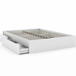 IDMarket Cadre de lit double 140x190 blanc avec 4 tiroirs et sommier* Collection Contemporaine|Lits Avec Sommier