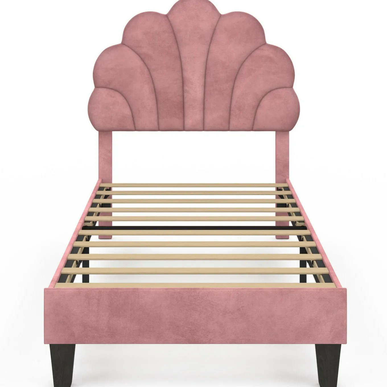 IDMarket Cadre de lit simple coquillage avec sommier 90 x 190 cm velours rose poudré* Lits Avec Sommier
