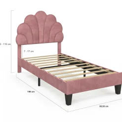 IDMarket Cadre de lit simple coquillage avec sommier 90 x 190 cm velours rose poudré* Lits Avec Sommier