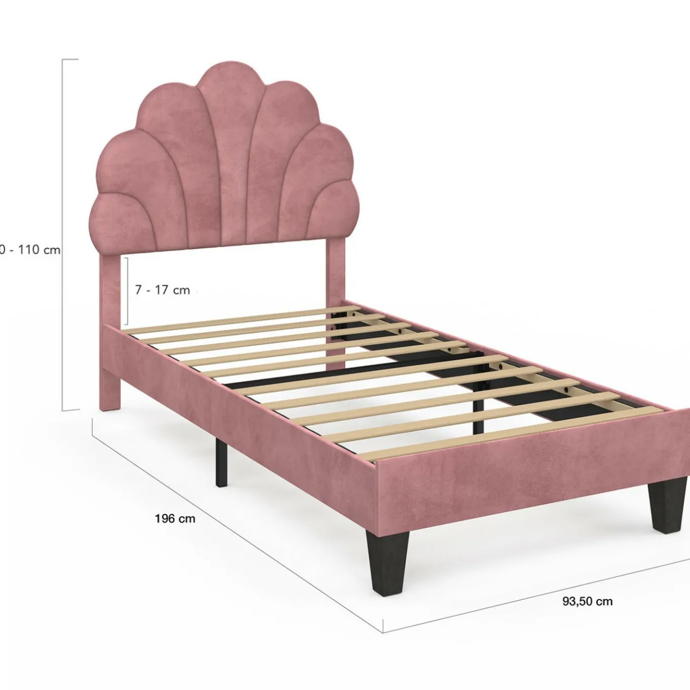 IDMarket Cadre de lit simple coquillage avec sommier 90 x 190 cm velours rose poudré* Lits Avec Sommier