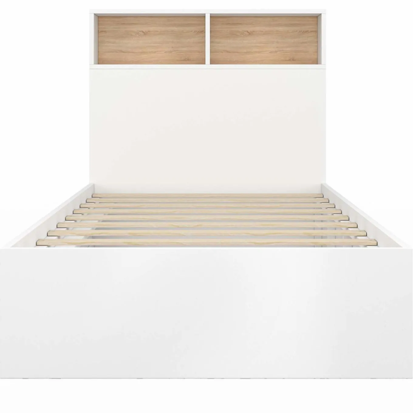 IDMarket Cadre de lit simple 90x190 cm blanc et hêtre avec tête de lit et rangement* Meubles Blancs|Collection Scandinave
