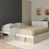 IDMarket Cadre de lit 140x190 cm avec sommier et rangements blanc et bois façon hêtre* Collection Moderne|Chambre Complète Adulte