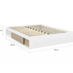 IDMarket Cadre de lit 140x190 cm avec sommier et rangements blanc et bois façon hêtre* Collection Moderne|Chambre Complète Adulte