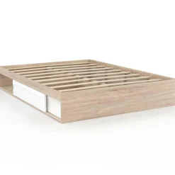 IDMarket Cadre de lit 140x190 cm avec sommier et rangements blanc et bois* Collection Moderne|Chambre Complète Adulte