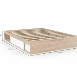 IDMarket Cadre de lit 140x190 cm avec sommier et rangements blanc et bois* Collection Moderne|Chambre Complète Adulte