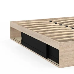 IDMarket Cadre de lit 140x190 cm avec sommier et rangements noir et bois* Lits Avec Sommier|Chambre Complète Adulte