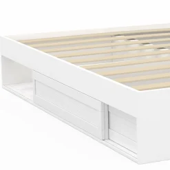 IDMarket Cadre de lit 140x190 cm avec sommier et rangements blanc* Collection Moderne|Chambre Complète Adulte