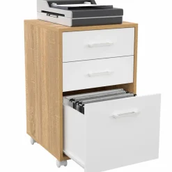IDMarket Caisson de bureau bois et blanc avec 3 tiroirs* Collection Télétravail|Collection Contemporaine