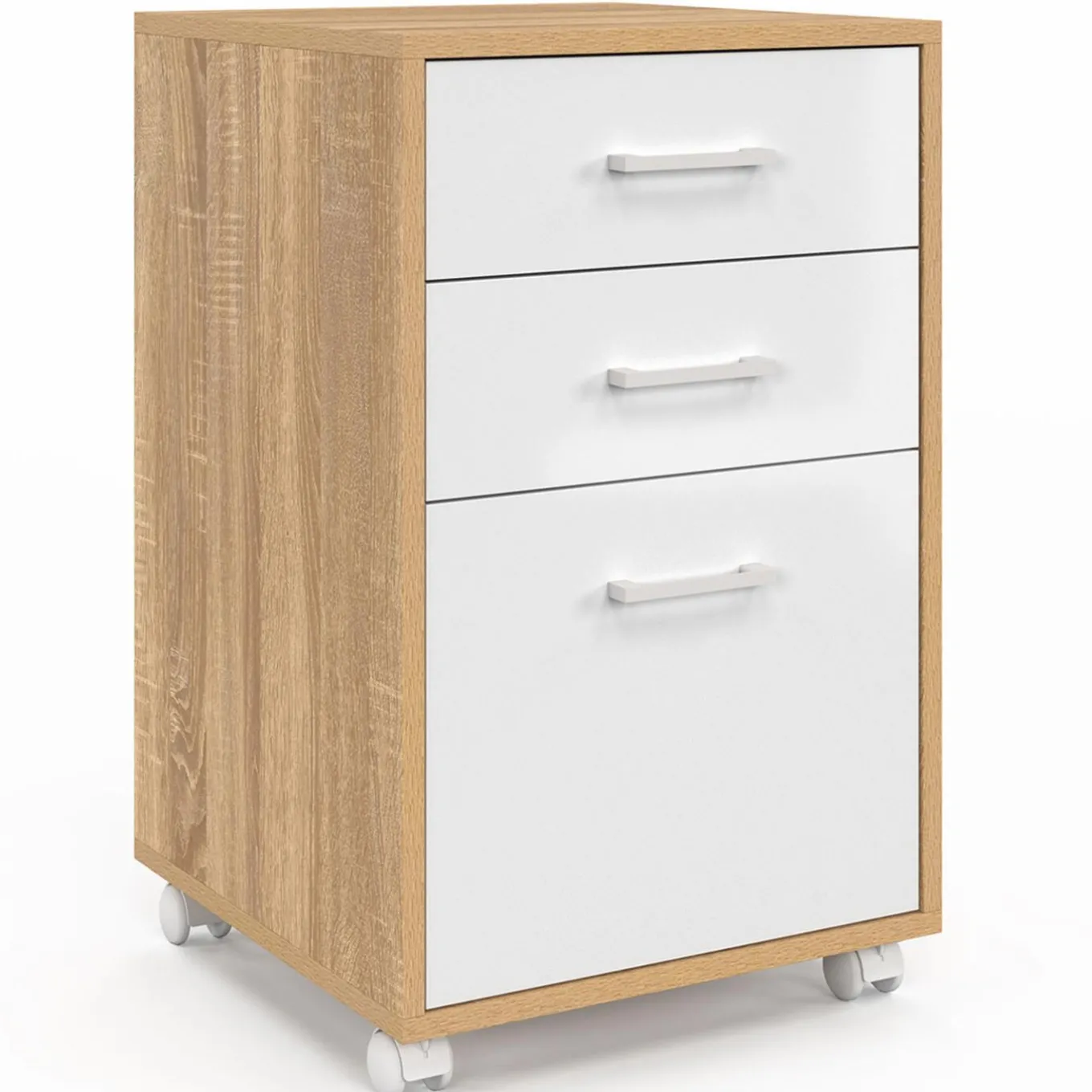 IDMarket Caisson de bureau bois et blanc avec 3 tiroirs* Collection Télétravail|Collection Contemporaine