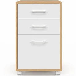 IDMarket Caisson de bureau bois et blanc avec 3 tiroirs* Collection Télétravail|Collection Contemporaine