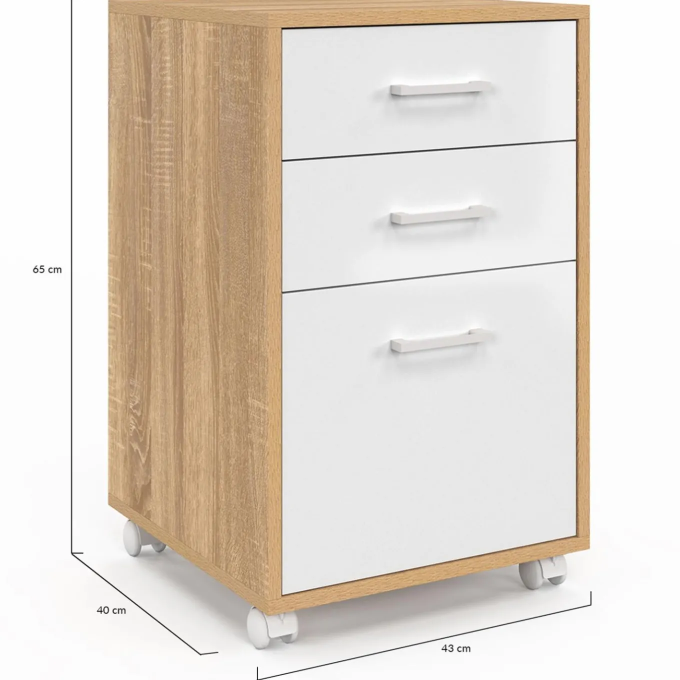 IDMarket Caisson de bureau bois et blanc avec 3 tiroirs* Collection Télétravail|Collection Contemporaine