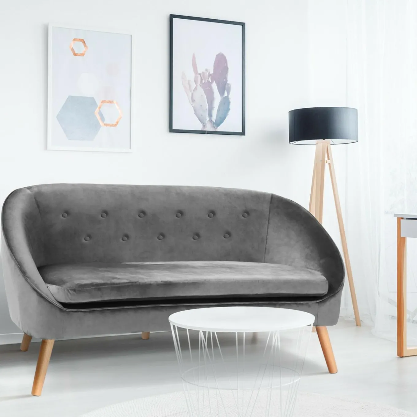 IDMarket Canapé 2 places scandinave gris* Collection Agencement Magasin|Collection Vintage