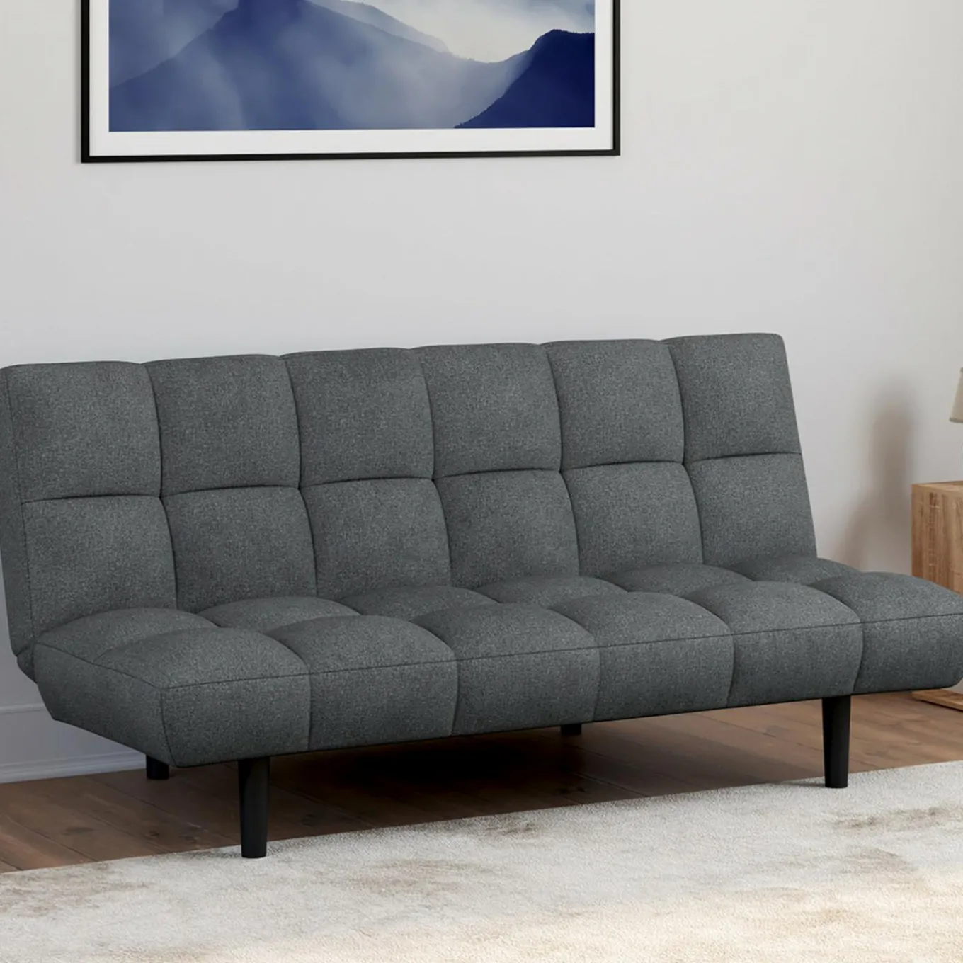 IDMarket Canapé clic clac SALOME capitonné 3 places tissu gris anthracite* Canapés|Salon Complet