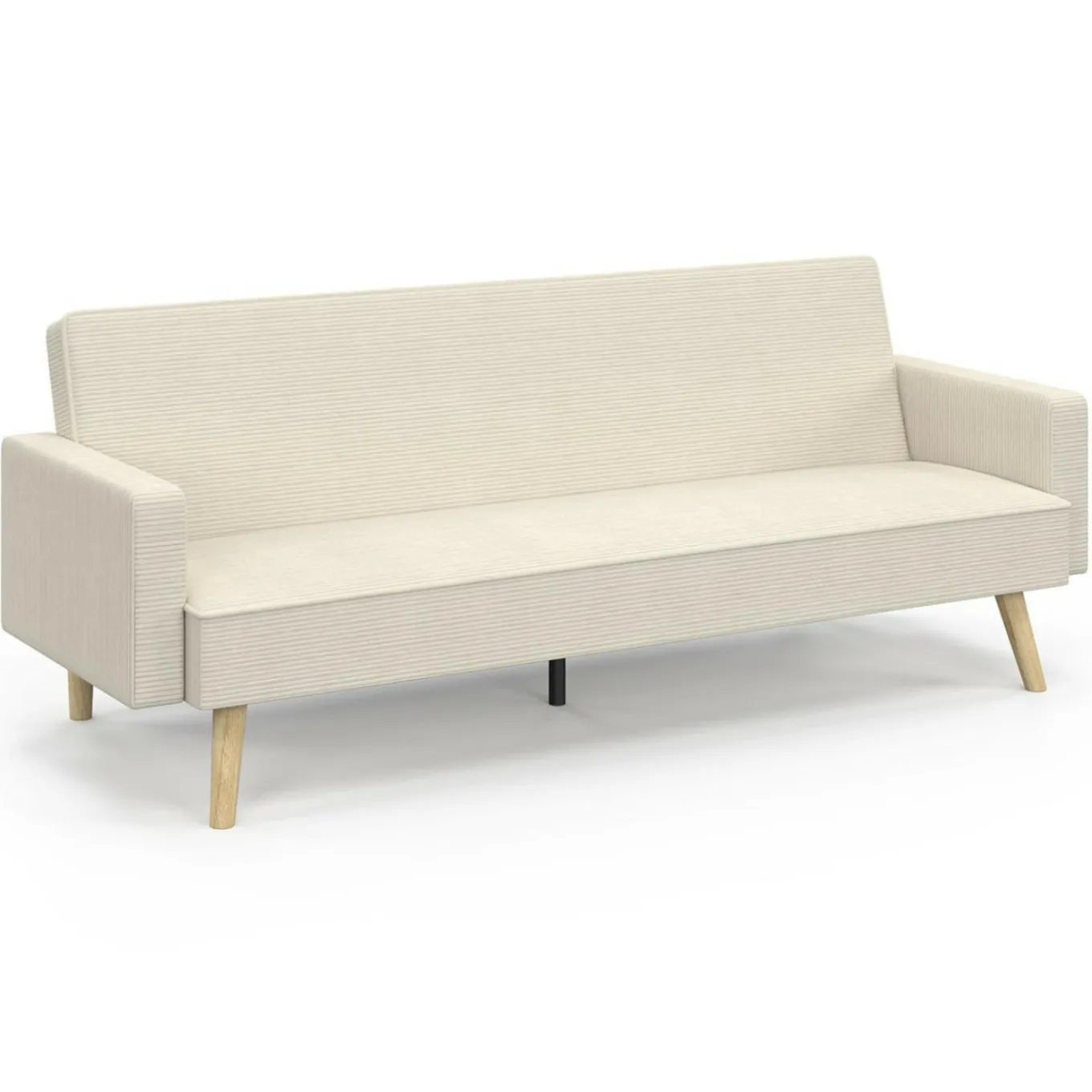 IDMarket Canapé droit scandinave 3 places convertible LARS velours côtelé beige* Collection Scandinave|Canapés
