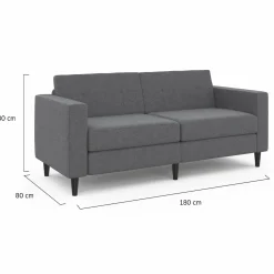 IDMarket Canapé fixe moderne 3 places 180 cm en tissu gris anthracite* Collection Moderne|Salon Complet