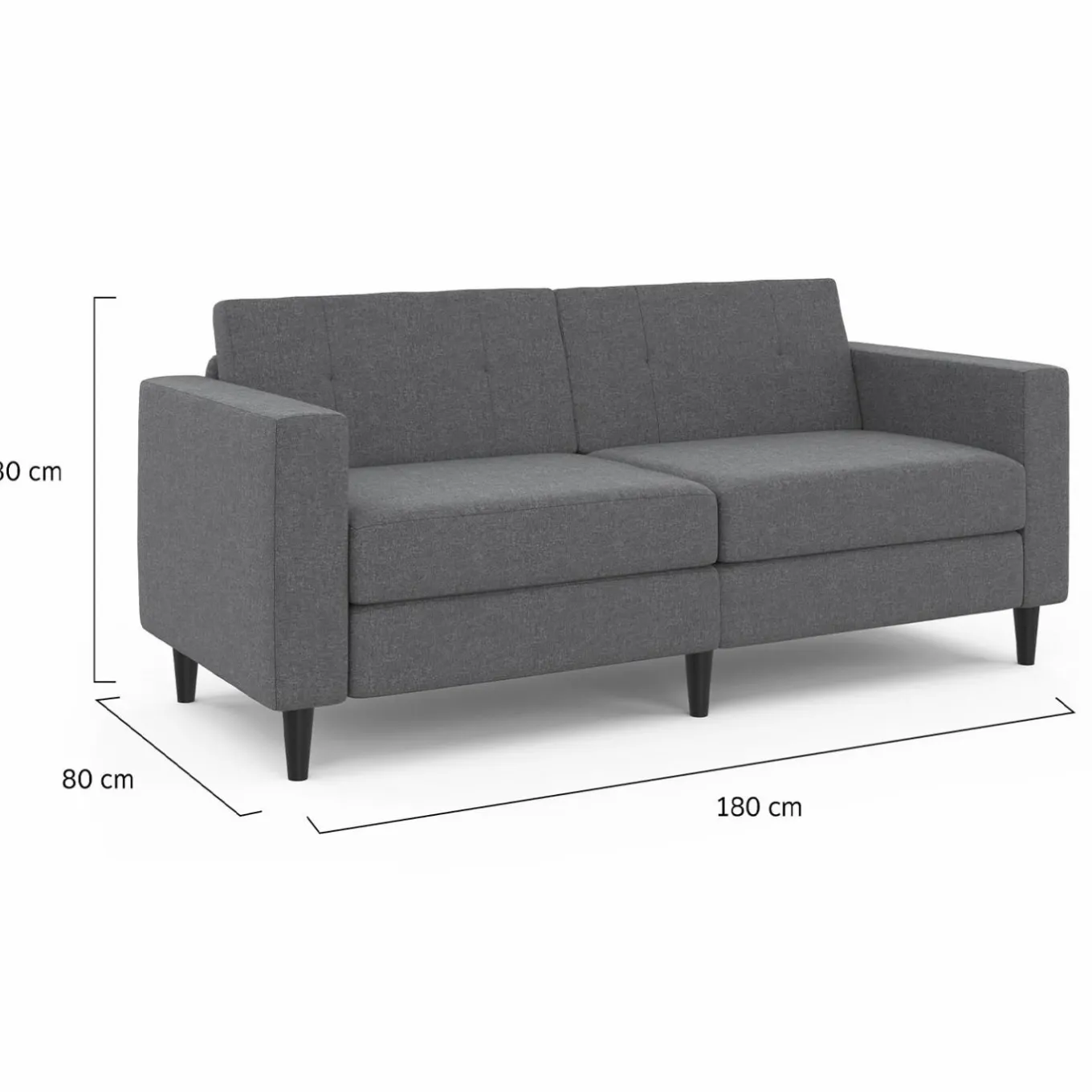 IDMarket Canapé fixe moderne 3 places 180 cm en tissu gris anthracite* Collection Moderne|Salon Complet