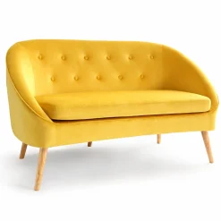 IDMarket Canapé velours jaune rétro chic pieds en bois* Collection Agencement Magasin|Collection Vintage