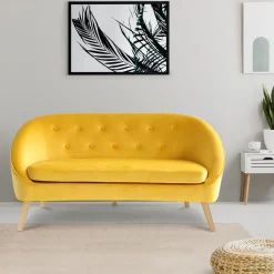 IDMarket Canapé velours jaune rétro chic pieds en bois* Collection Agencement Magasin|Collection Vintage