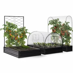 IDMarket Carré potager en métal avec serre à tomates + treillis + housse* Carrés Potager