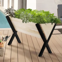 IDMarket Carré potager jardinière sur pieds bois et noir balcon / terrasse* Carrés Potager