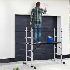 IDMarket Échafaudage aluminium plateforme modulable avec échelle multifonction, sur roues, 165 cm* Entretien Du Jardin Et Accessoires