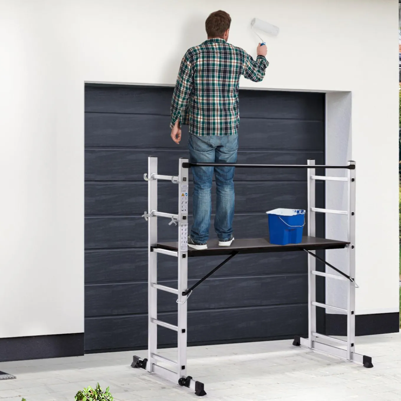 IDMarket Échafaudage aluminium plateforme modulable avec échelle multifonction, sur roues, 165 cm* Entretien Du Jardin Et Accessoires