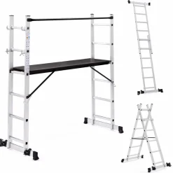 IDMarket Échafaudage aluminium plateforme modulable avec échelle multifonction, sur roues, 165 cm* Entretien Du Jardin Et Accessoires