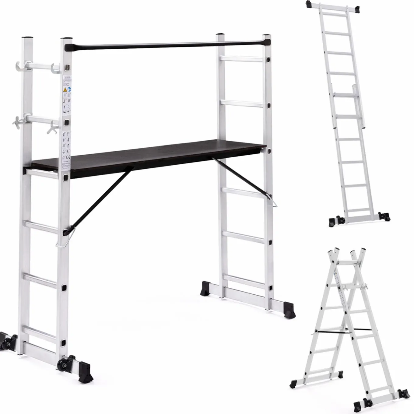 IDMarket Échafaudage aluminium plateforme modulable avec échelle multifonction, sur roues, 165 cm* Entretien Du Jardin Et Accessoires