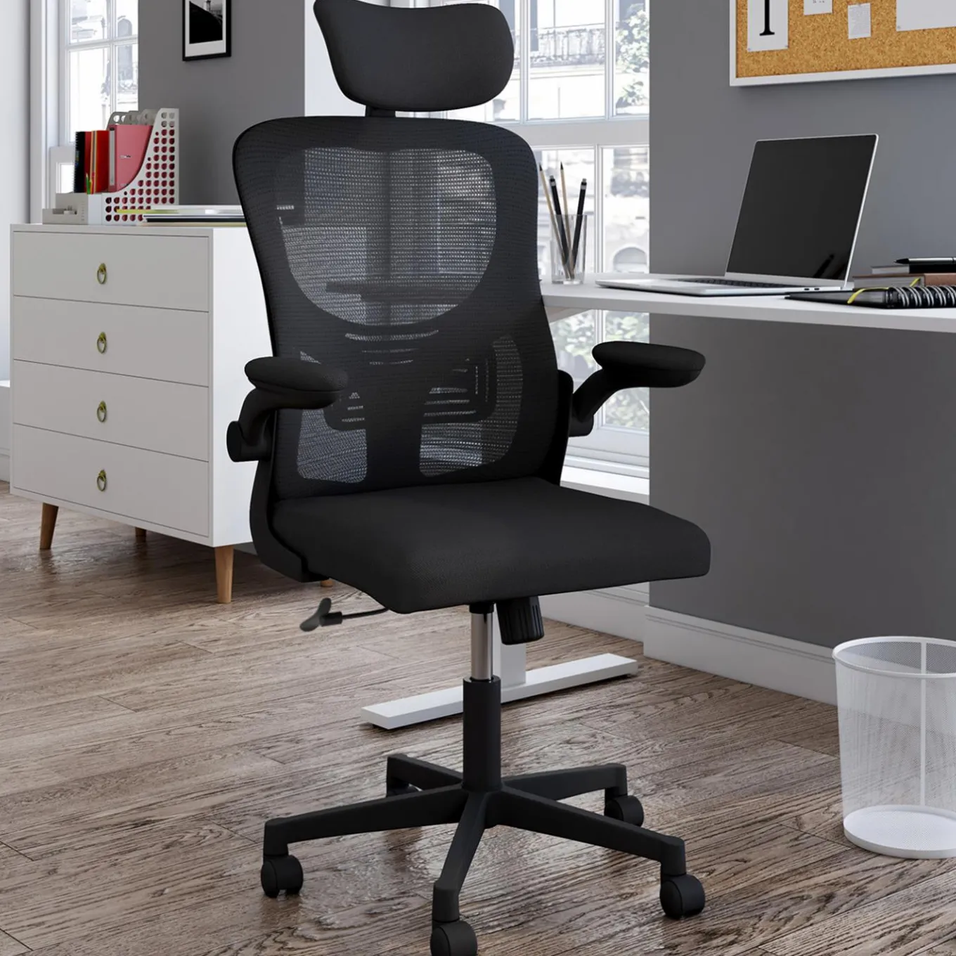 IDMarket Chaise de bureau ergonomique noire avec roulettes* Chaises De Bureau Et Accessoires