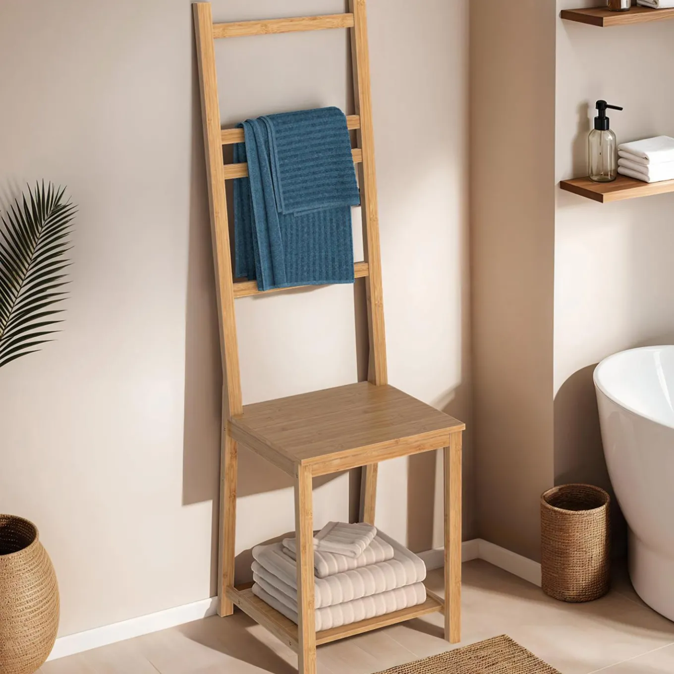 IDMarket Chaise porte-serviettes en bambou* Accessoires Salle De Bain