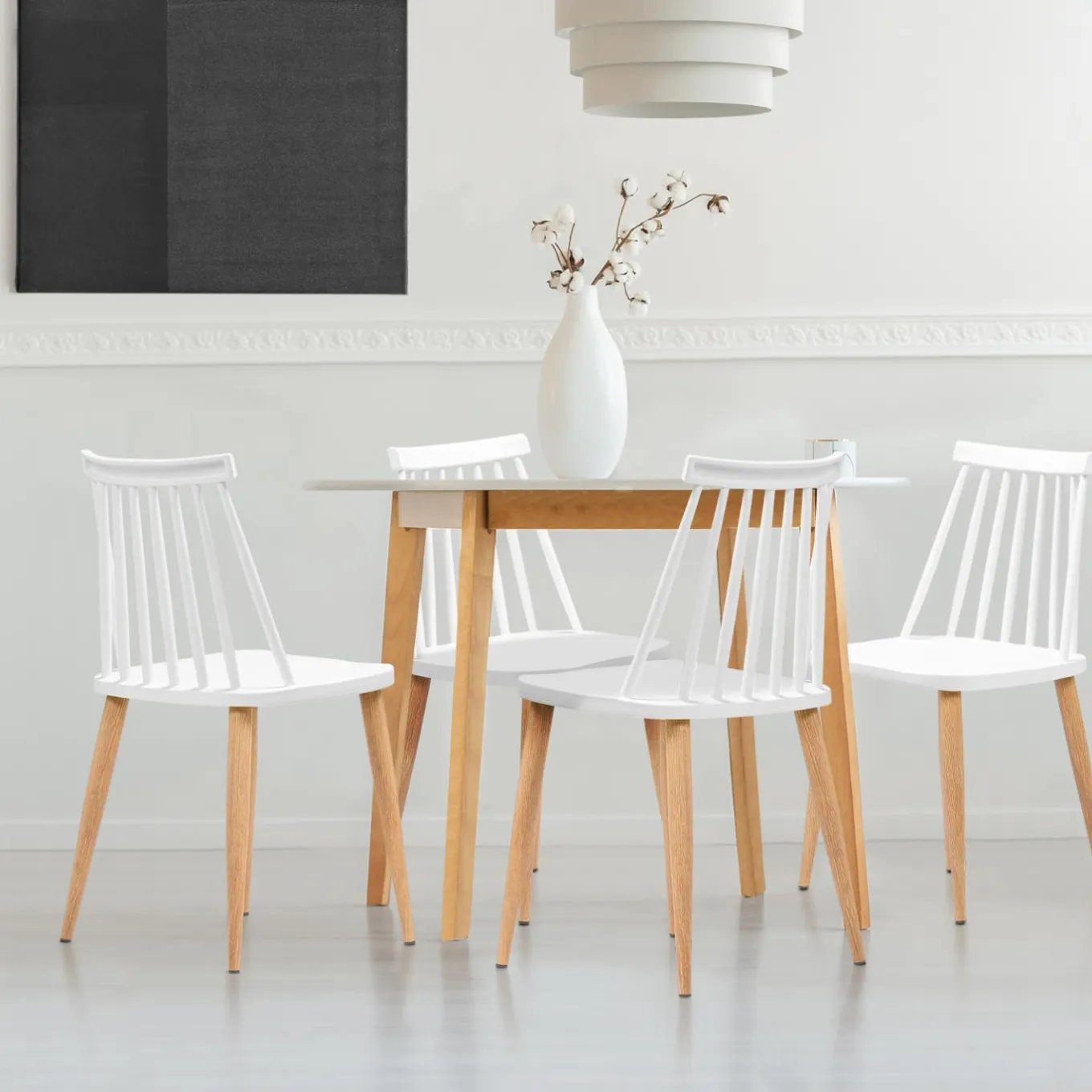 IDMarket Chaises à barreaux blanches style scandinave* Collection Scandinave|Salle À Manger Complète