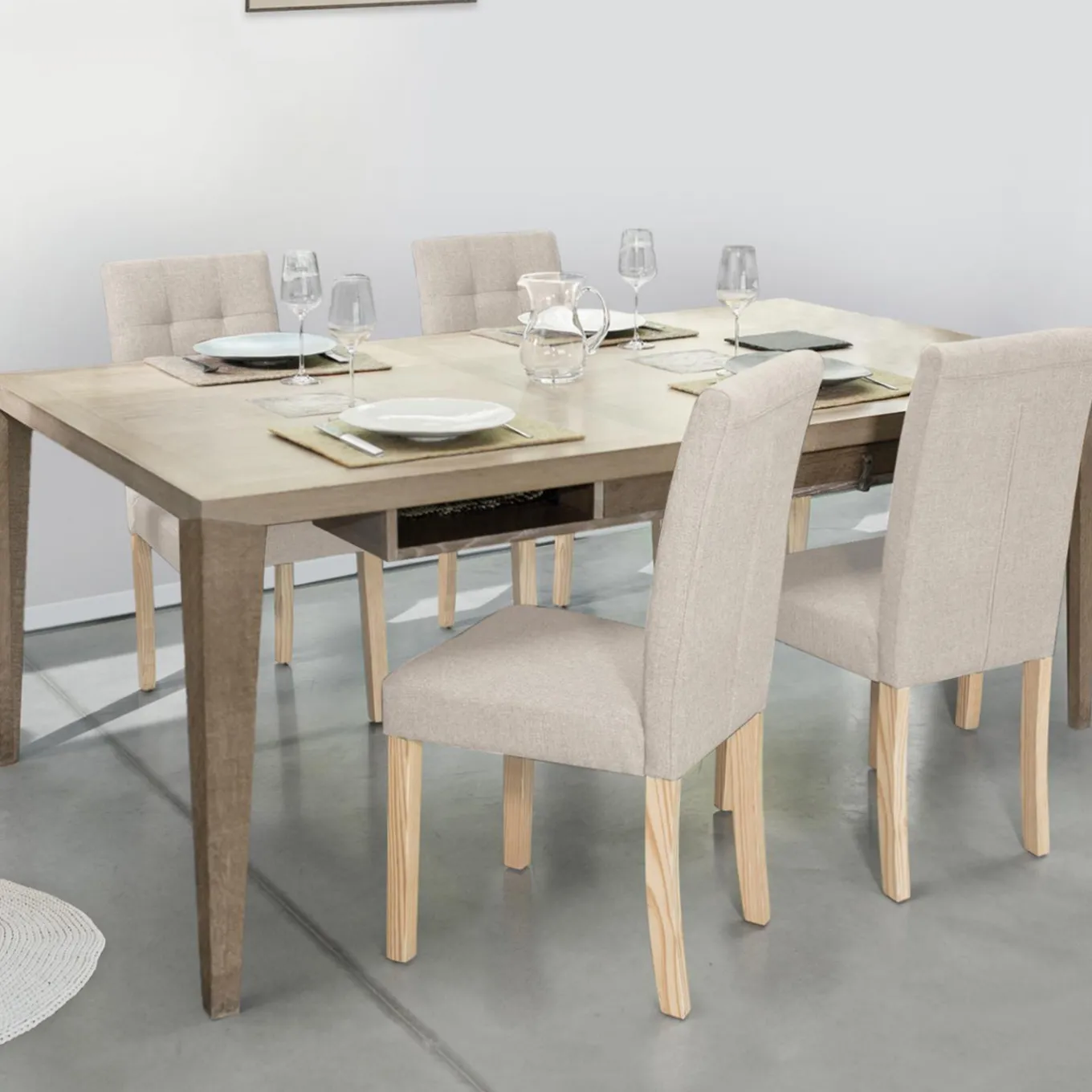 IDMarket Chaises capitonnées beiges chinées* Collection Scandinave|Salle À Manger Complète