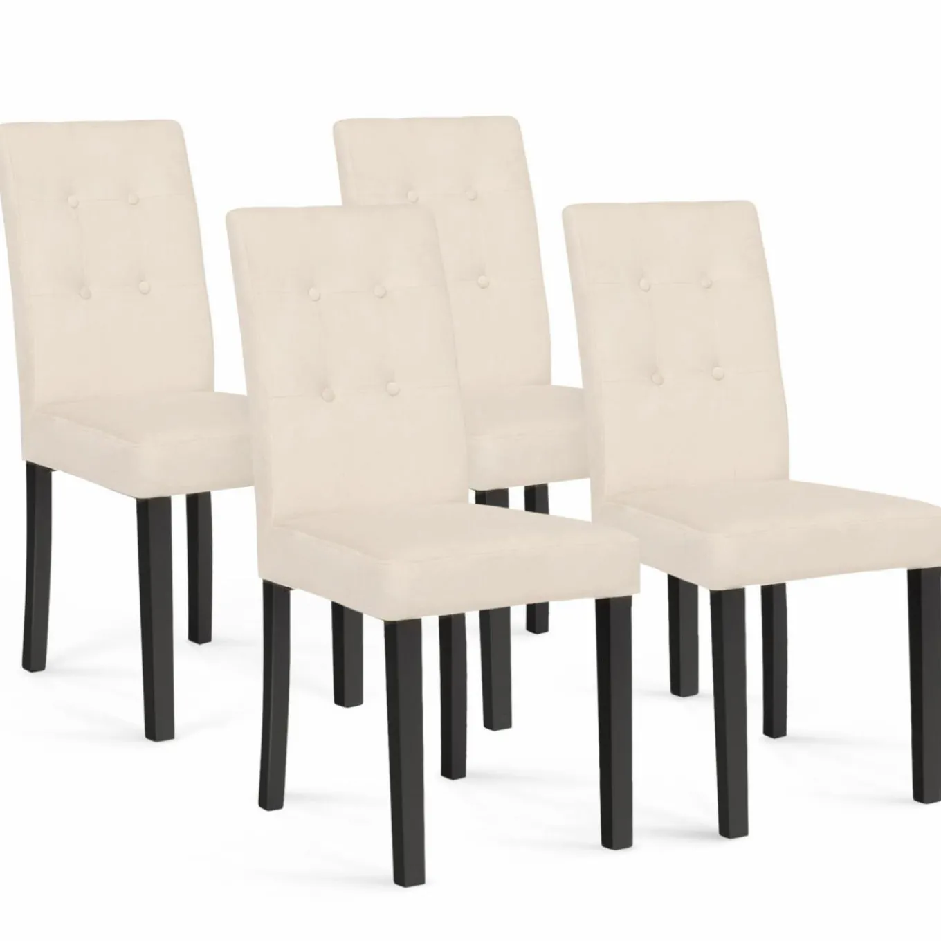 IDMarket Chaises capitonnées en velours beige pieds noirs : lot de 4* Collection Contemporaine|Chaises