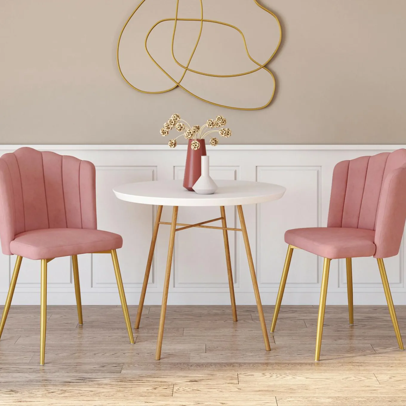 IDMarket Chaises coquillage rose en velours et pieds dorés* Collection Moderne|Collection Agencement Magasin
