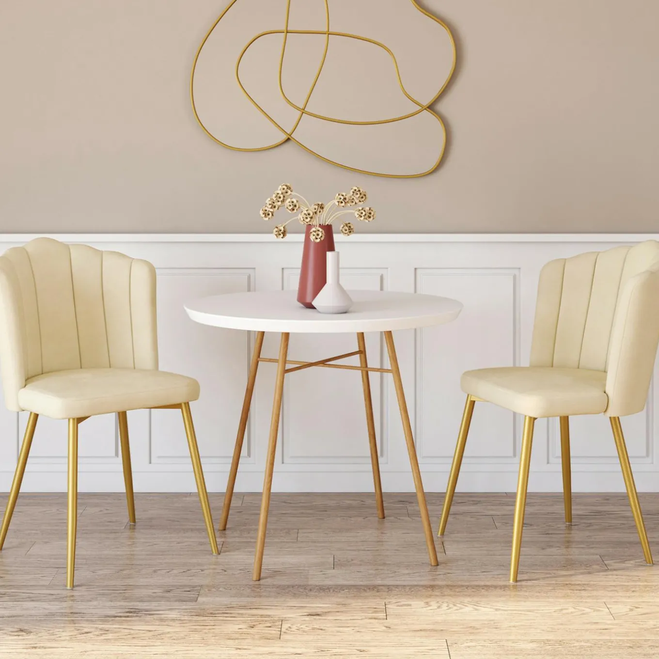 IDMarket Chaises coquillages beiges en velours et pieds dorés* Collection Agencement Magasin|Collection Vintage