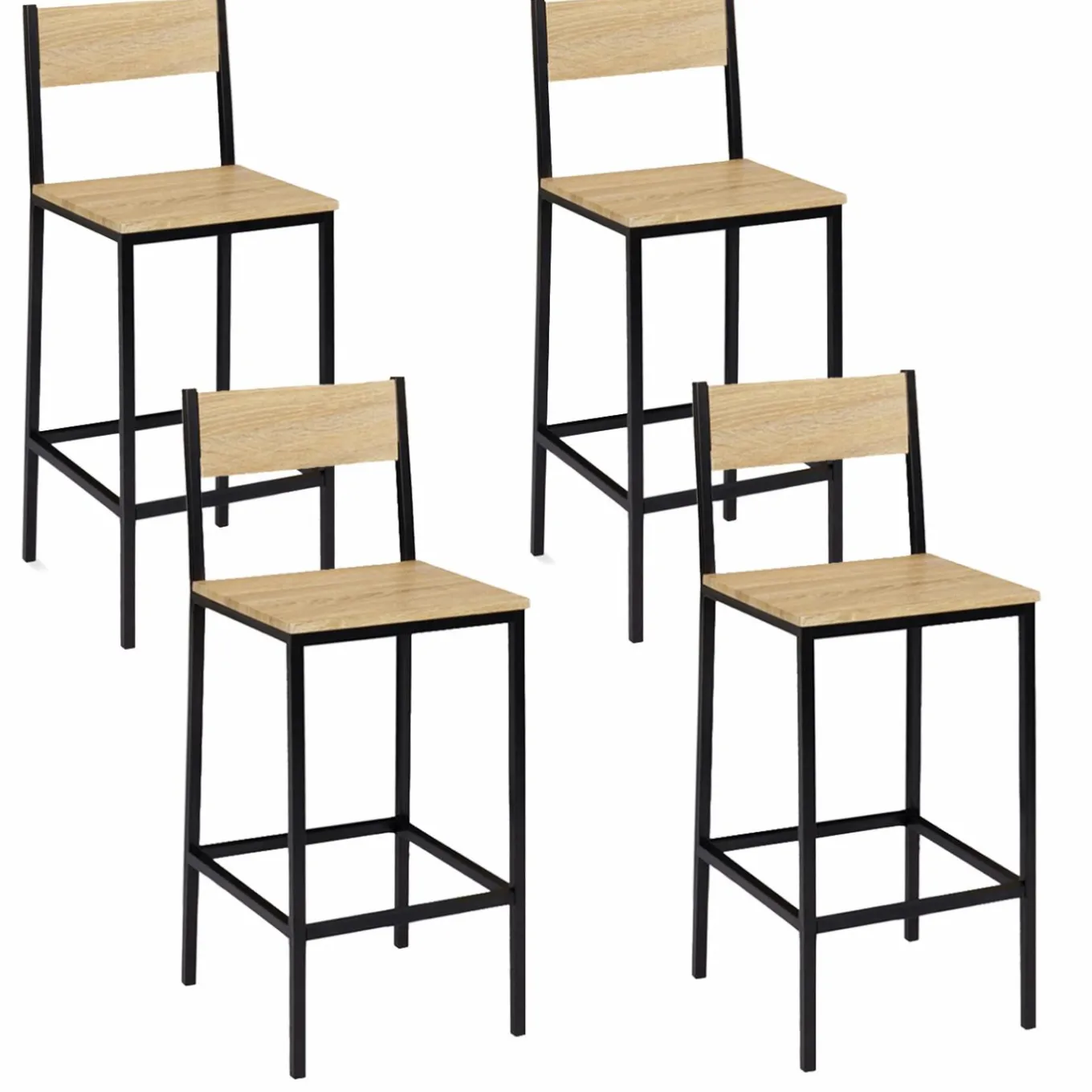 IDMarket Chaises de bar industrielles métal et bois avec dossier x4* Collection Industrielle|Tabourets De Bar