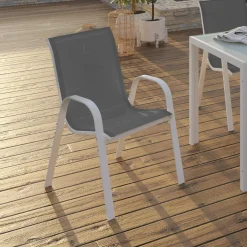 IDMarket Chaises de jardin empilables blanc et gris : lot de 4* Salons De Jardin