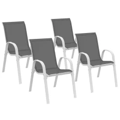 IDMarket Chaises de jardin empilables blanc et gris : lot de 4* Salons De Jardin