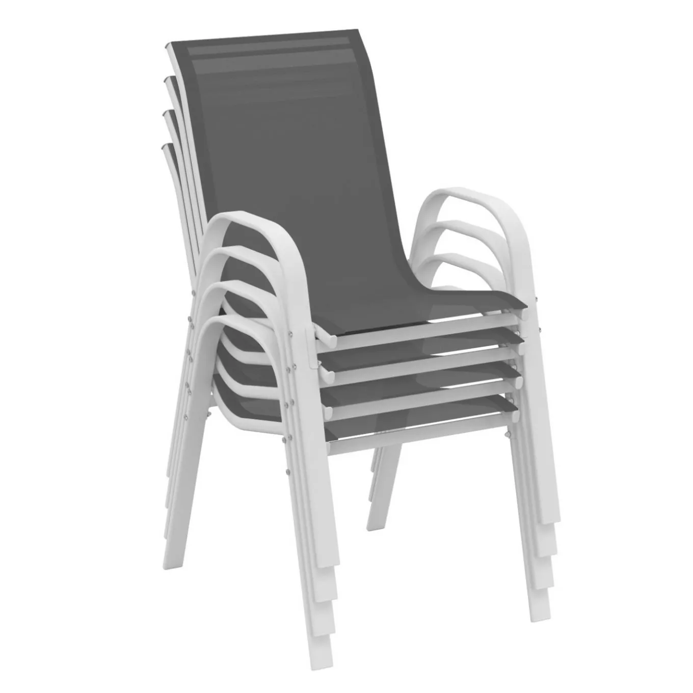 IDMarket Chaises de jardin empilables blanc et gris : lot de 4* Salons De Jardin