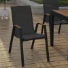 IDMarket Chaises de jardin empilables noir et bois métal et textilène* Salons De Jardin