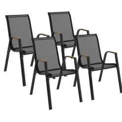 IDMarket Chaises de jardin empilables noir et bois métal et textilène* Salons De Jardin