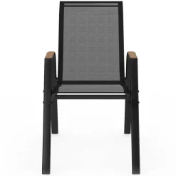 IDMarket Chaises de jardin empilables noir et bois métal et textilène* Salons De Jardin