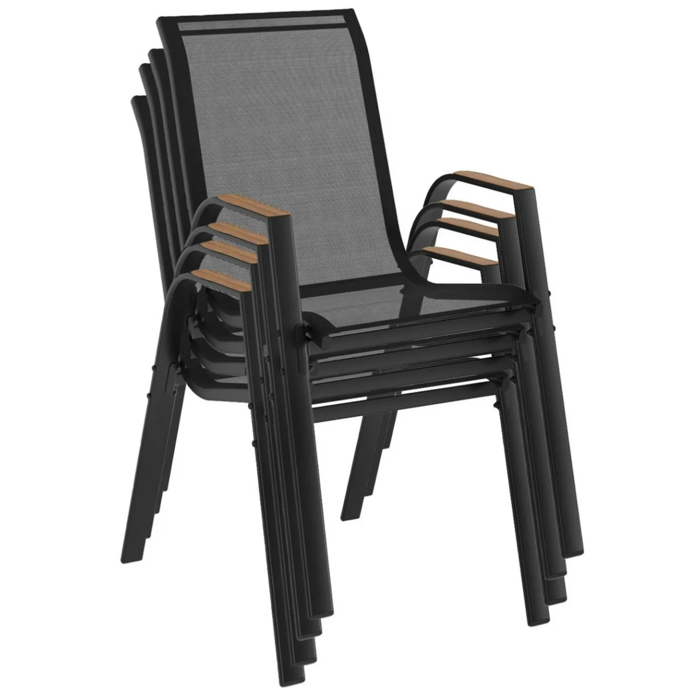 IDMarket Chaises de jardin empilables noir et bois métal et textilène* Salons De Jardin