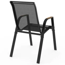 IDMarket Chaises de jardin empilables noir et bois métal et textilène* Salons De Jardin
