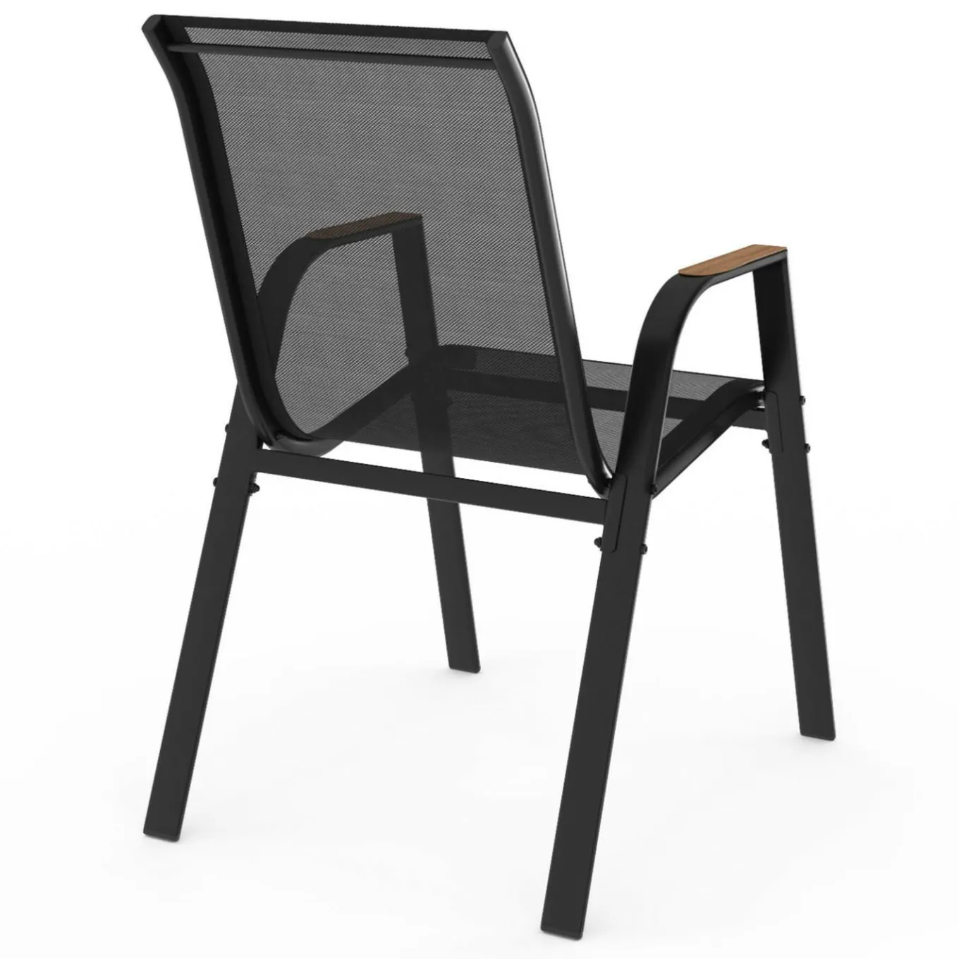 IDMarket Chaises de jardin empilables noir et bois métal et textilène* Salons De Jardin