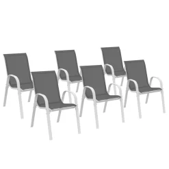 IDMarket Chaises de jardin empilables blanc et gris - lot de 6* Salons De Jardin